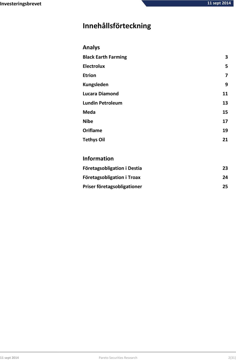 Tethys Oil 21 Information Företagsobligation i Destia 23 Företagsobligation i