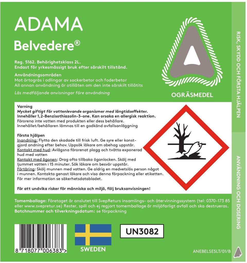 giftigt för vattenlevande organismer med långtidseffekter. Innehåller 1,2-Benzisothiazolin-3-one. Kan orsaka en allergisk reaktion. Förorena inte vatten med produkten eller dess behållare.