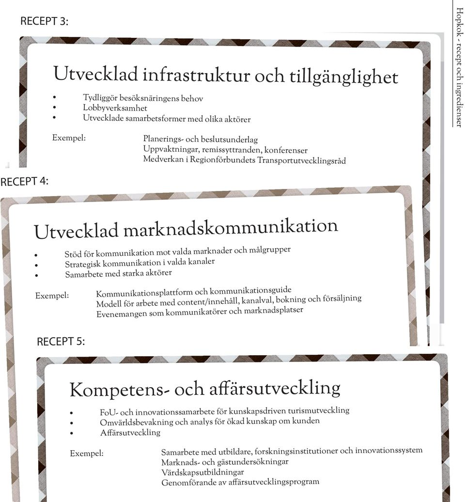 marknader och målgrupper Strategisk kommunikation i valda kanaler Samarbete med starka aktörer Exempel: Kommunikationsplattform och kommunikationsguide Modell för arbete med content/innehåll,