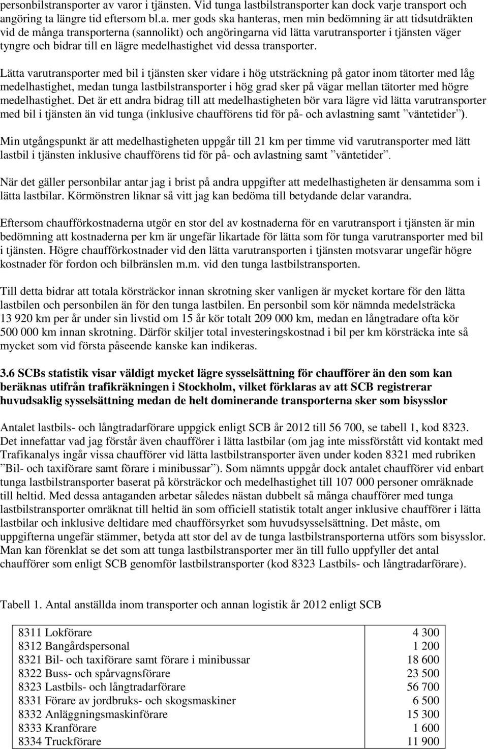 varor i tjänsten. Vid tunga lastbilstransporter kan dock varje transport och angöring ta längre tid eftersom bl.a. mer gods ska hanteras, men min bedömning är att tidsutdräkten vid de många