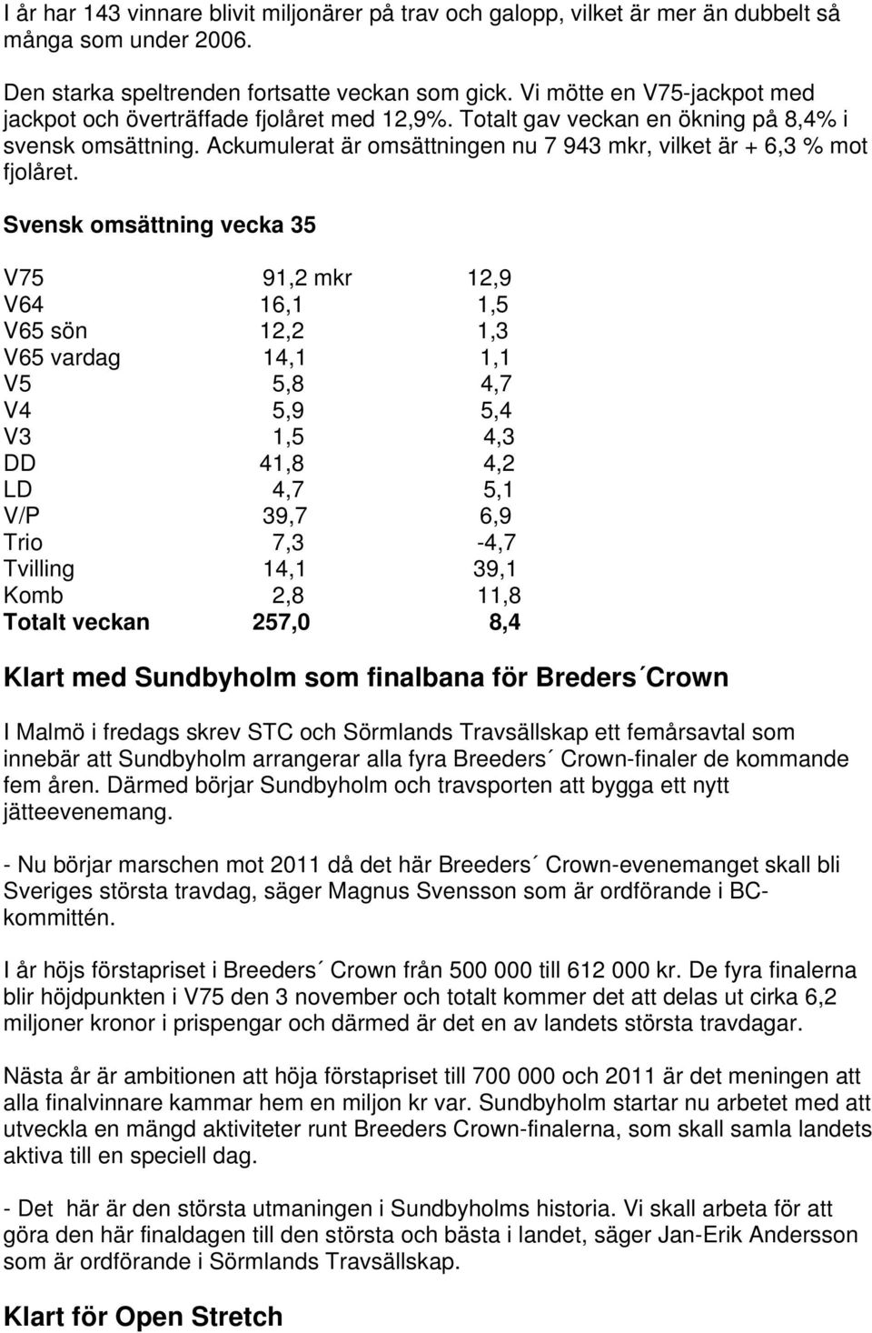 Ackumulerat är omsättningen nu 7 943 mkr, vilket är + 6,3 % mot fjolåret.