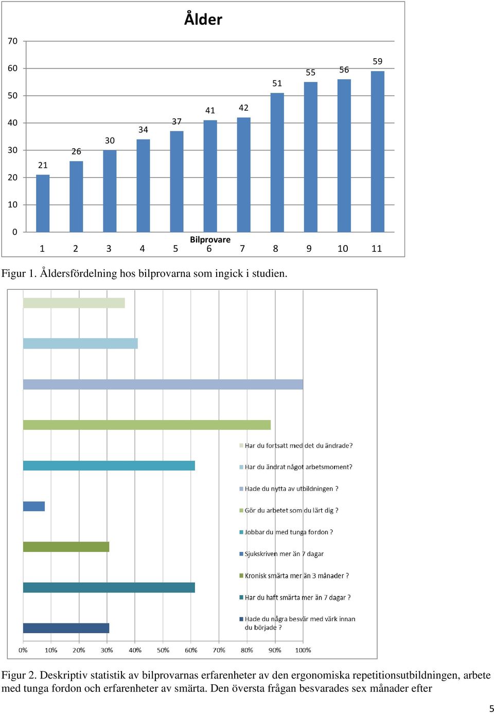 Deskriptiv statistik av bilprovarnas erfarenheter av den ergonomiska