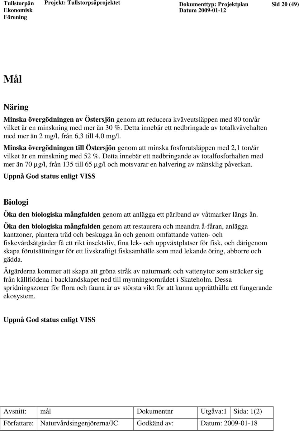 Minska övergödningen till Östersjön genom att minska fosforutsläppen med 2,1 ton/år vilket är en minskning med 52 %.