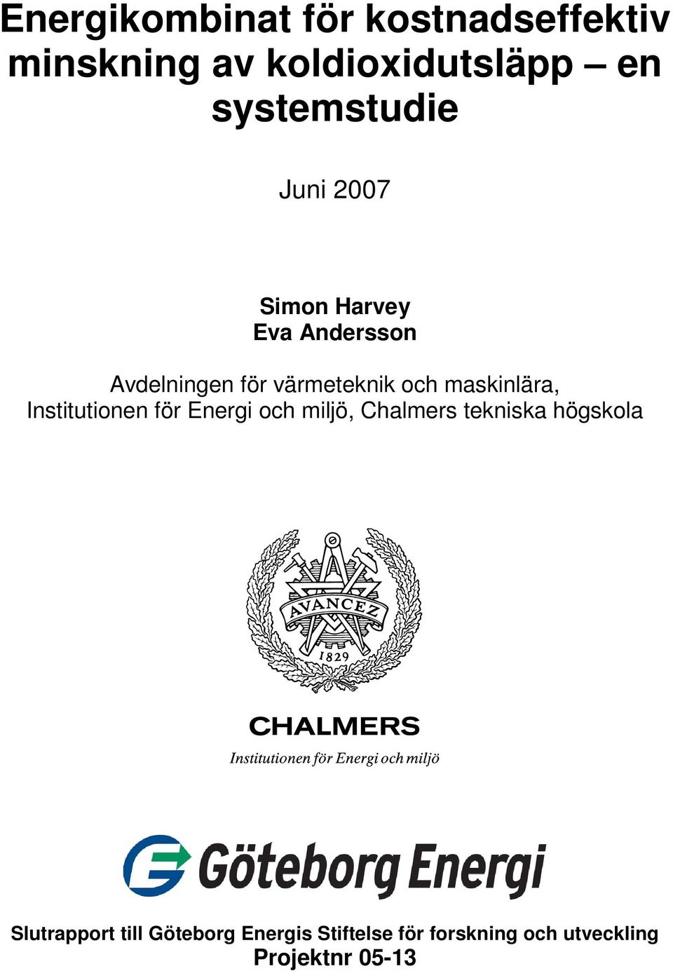 och maskinlära, Institutionen för Energi och miljö, Chalmers tekniska högskola