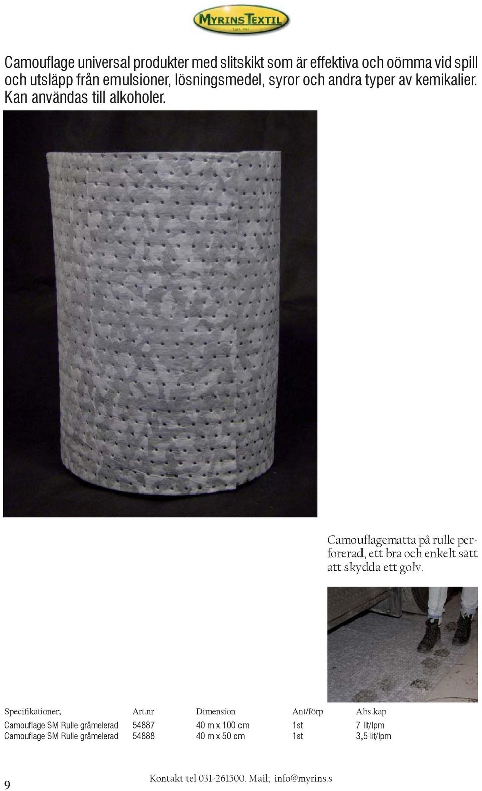 Camouflagematta på rulle perforerad, ett bra och enkelt sätt att skydda ett golv. Specifikationer; Art.