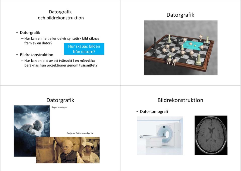 Hur kan en bild av ett tvärsnitt i en människa beräknas från projektioner genom