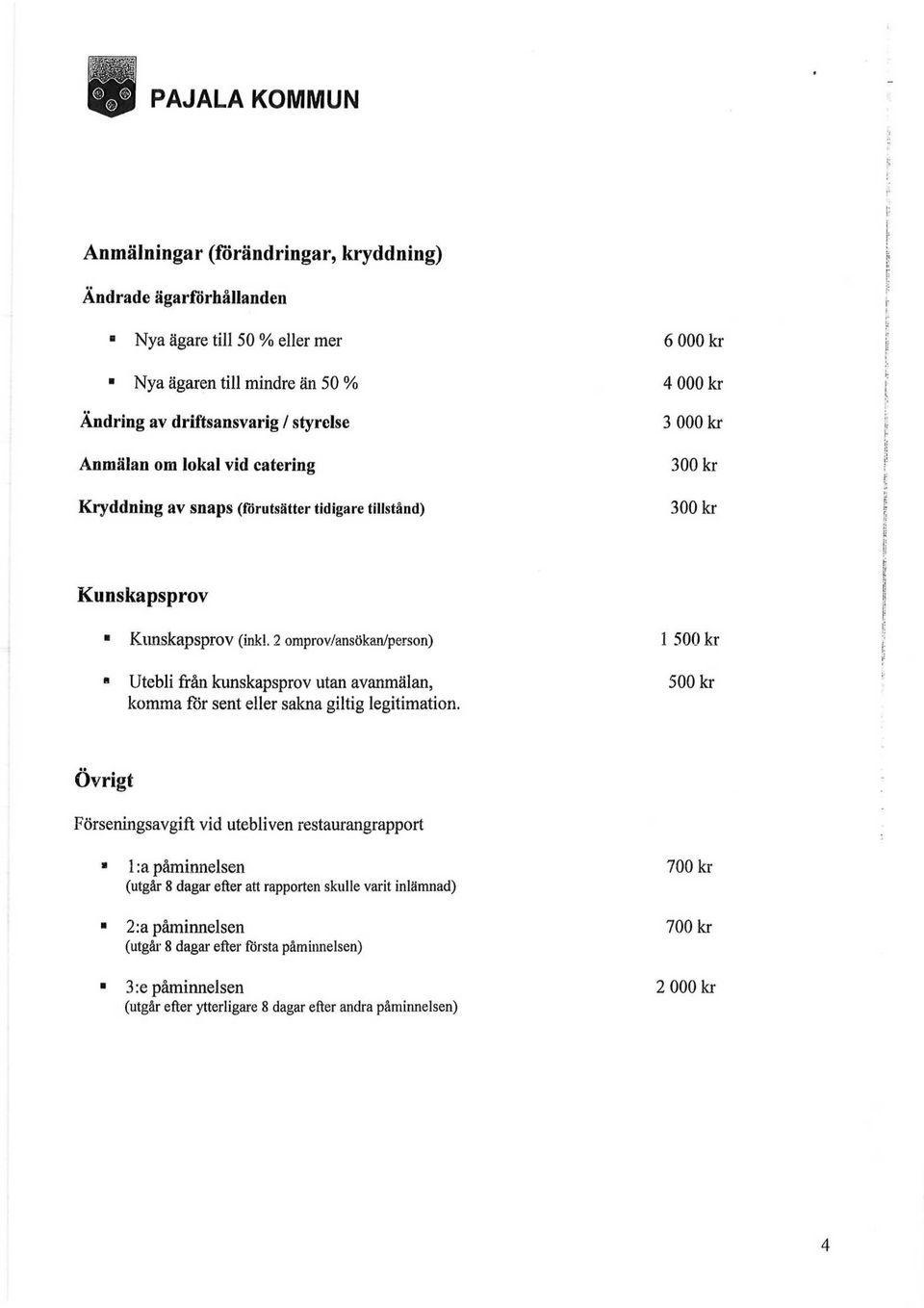 2 omprov/ansökan/person) 1 500 kr Utebli från kunskapsprov utan avanmälan, komma för sent eller sakna giltig legitimation.