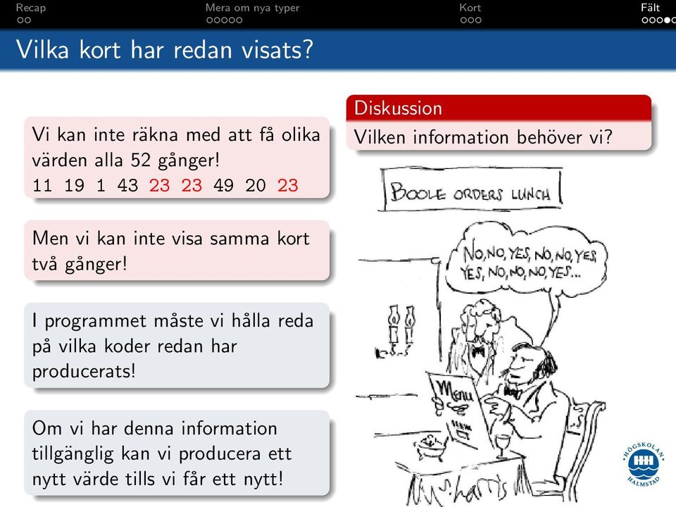 Men vi kan inte visa samma kort två gånger!