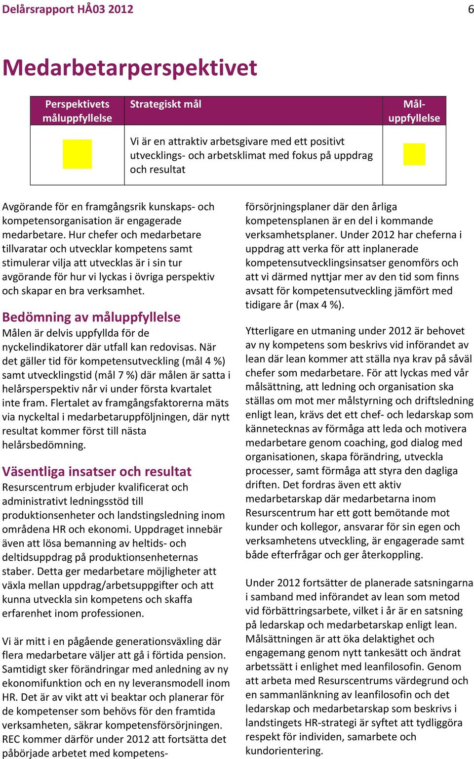 Hur chefer och medarbetare tillvaratar och utvecklar kompetens samt stimulerar vilja att utvecklas är i sin tur avgörande för hur vi lyckas i övriga perspektiv och skapar en bra verksamhet.