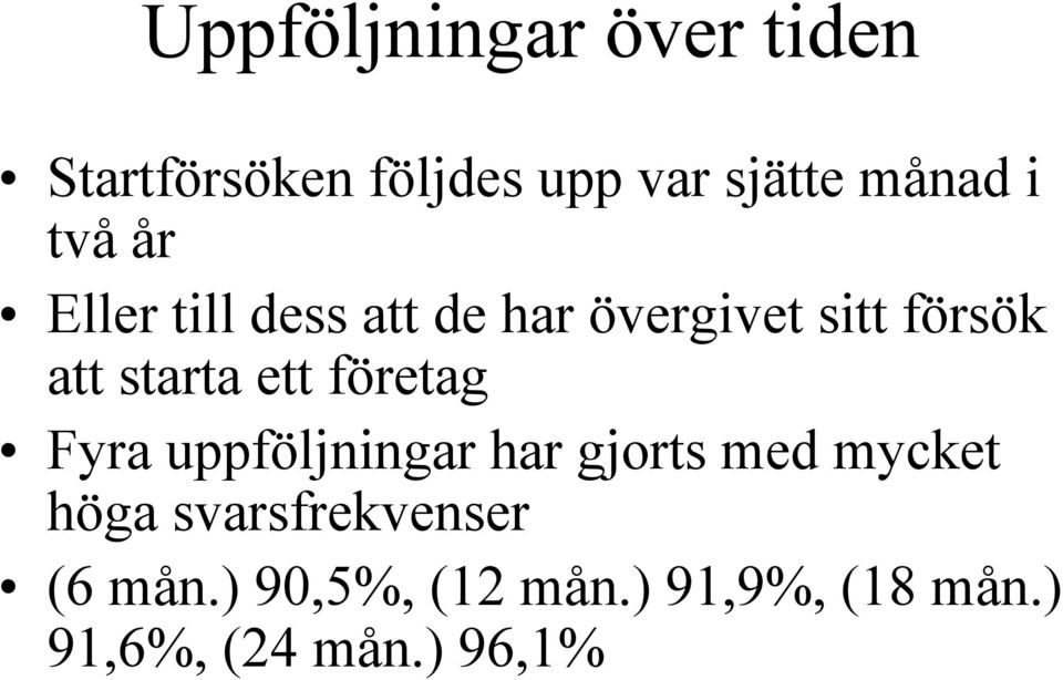 ett företag Fyra uppföljningar har gjorts med mycket höga