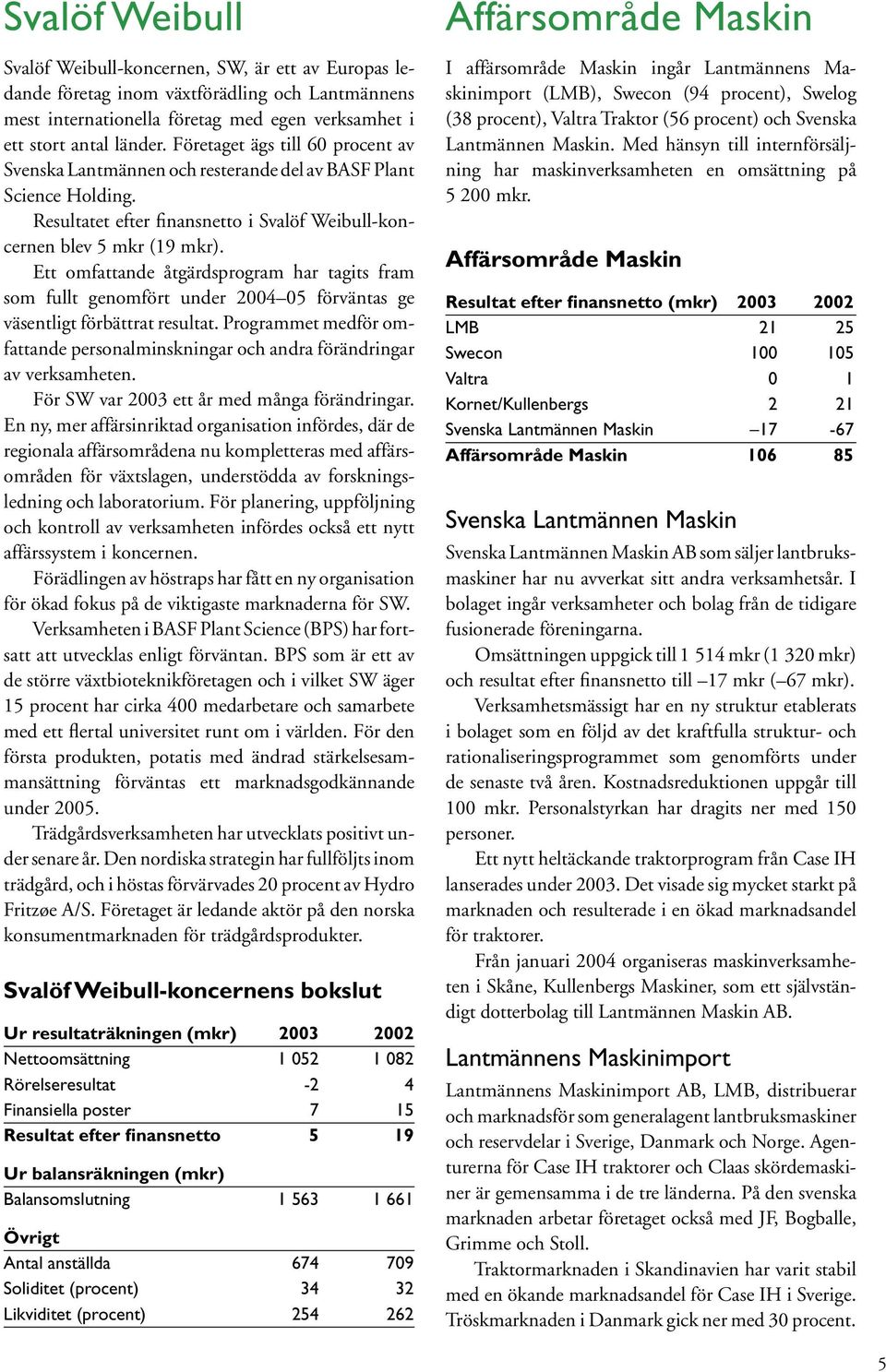 Ett omfattande åtgärdsprogram har tagits fram som fullt genomfört under 2004 05 förväntas ge väsentligt förbättrat resultat.