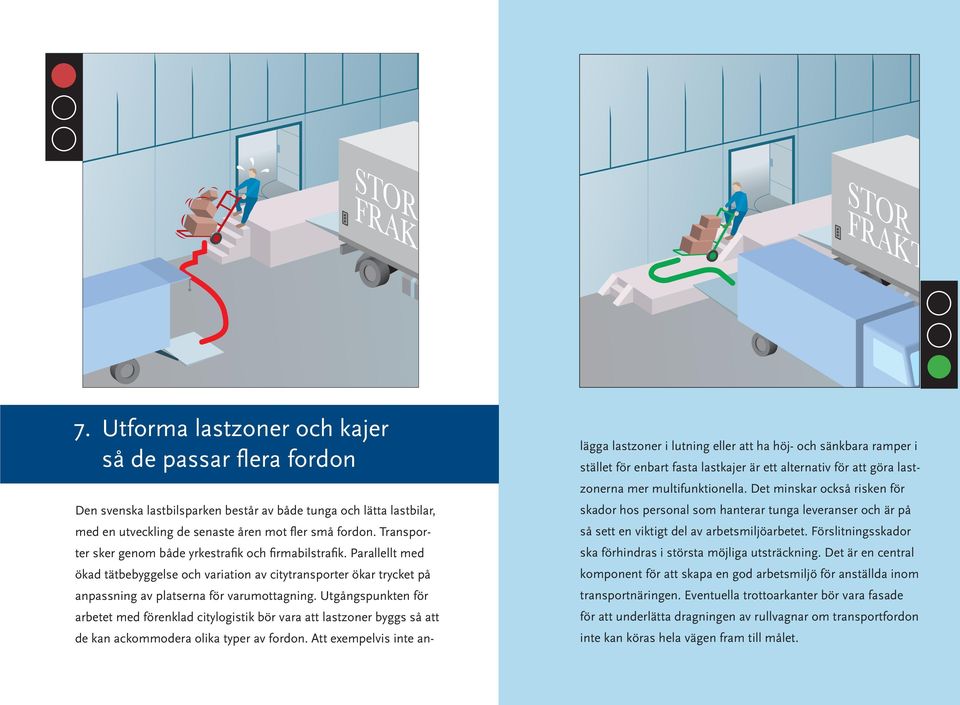 Utgångspunkten för arbetet med förenklad citylogistik bör vara att lastzoner byggs så att de kan ackommodera olika typer av fordon.