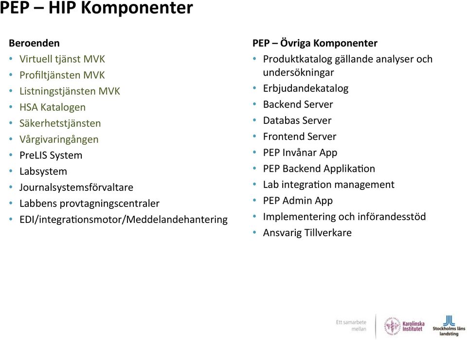 EDI/integra/onsmotor/Meddelandehantering PEP Övriga Komponenter Produktkatalog gällande analyser och undersökningar