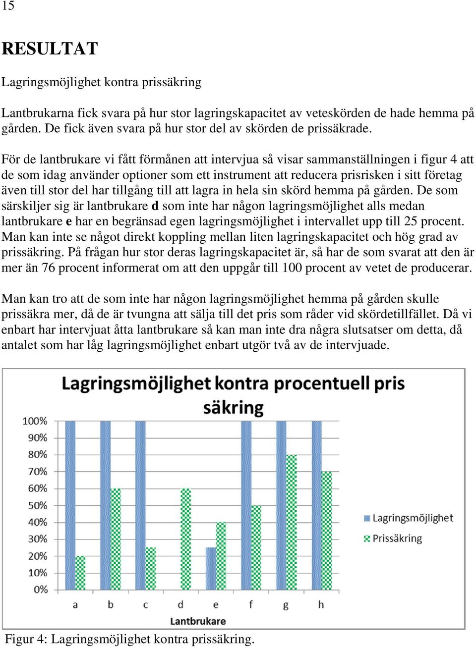 För de lantbrukare vi fått förmånen att intervjua så visar sammanställningen i figur 4 att de som idag använder optioner som ett instrument att reducera prisrisken i sitt företag även till stor del