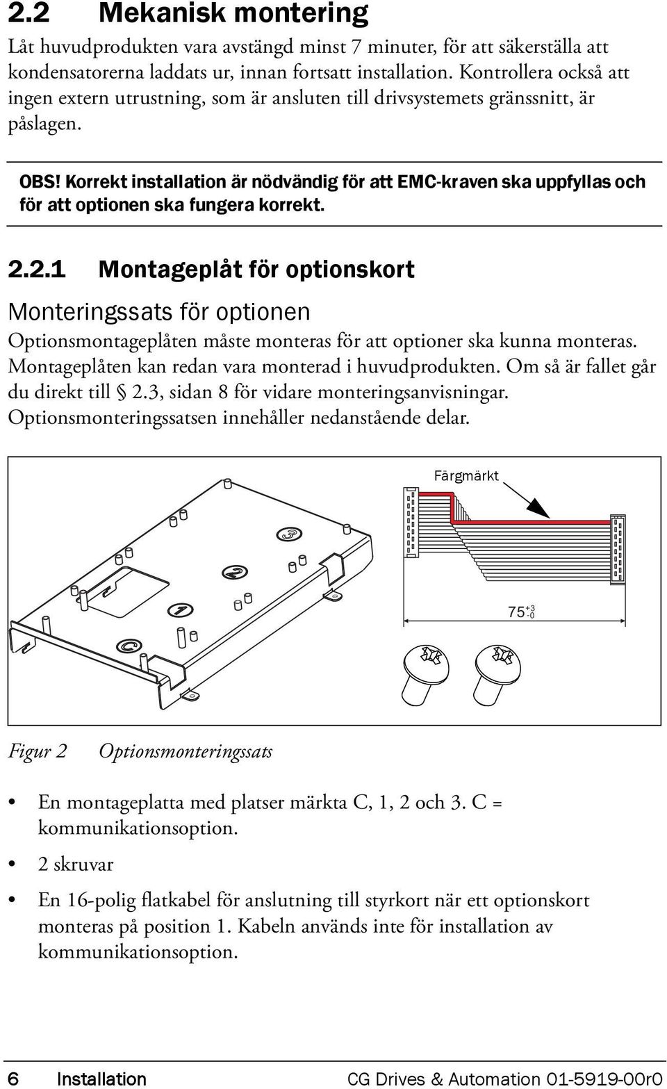 Korrekt installation är nödvändig för att EMC-kraven ska uppfyllas och för att optionen ska fungera korrekt. 2.