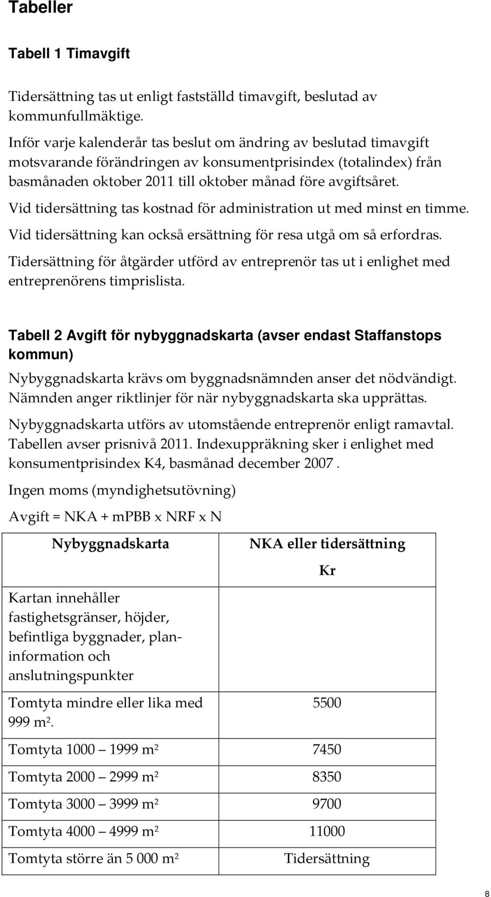 Vid tidersättning tas kostnad för administration ut med minst en timme. Vid tidersättning kan också ersättning för resa utgå om så erfordras.