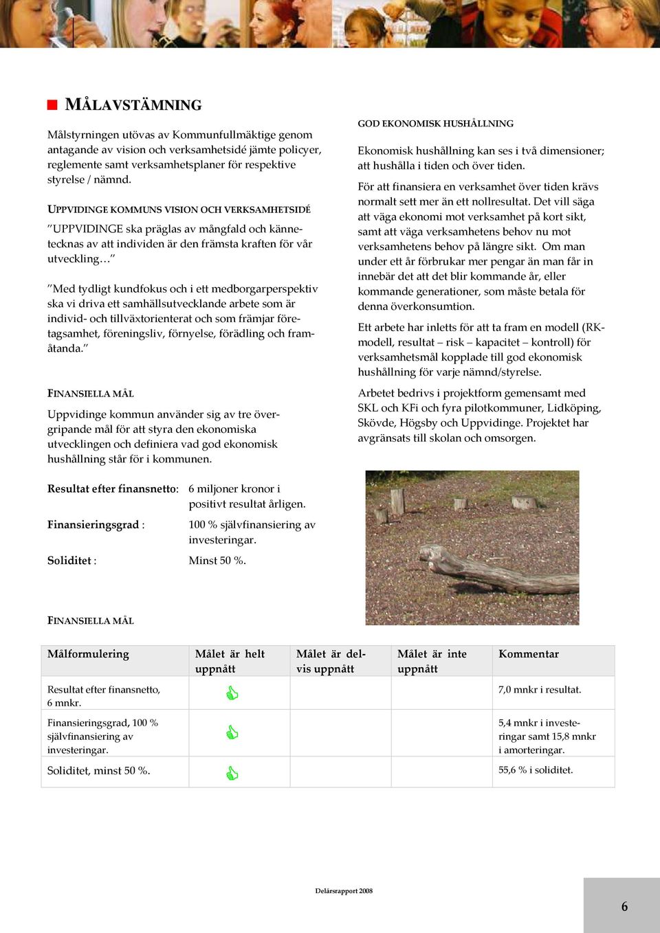 ska vi driva ett samhällsutvecklande arbete som är individ- och tillväxtorienterat och som främjar företagsamhet, föreningsliv, förnyelse, förädling och framåtanda FINANSIELLA MÅL Uppvidinge kommun