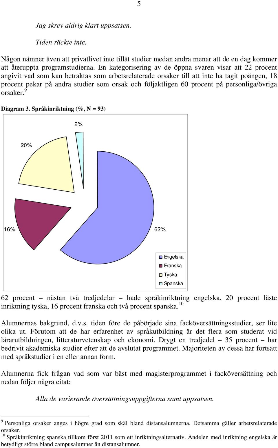 följaktligen 60 procent på personliga/övriga orsaker. 9 Diagram 3.