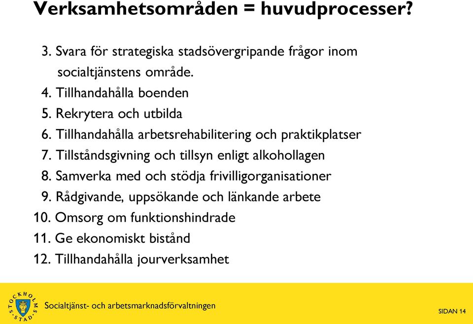 Tillståndsgivning och tillsyn enligt alkohollagen 8. Samverka med och stödja frivilligorganisationer 9.