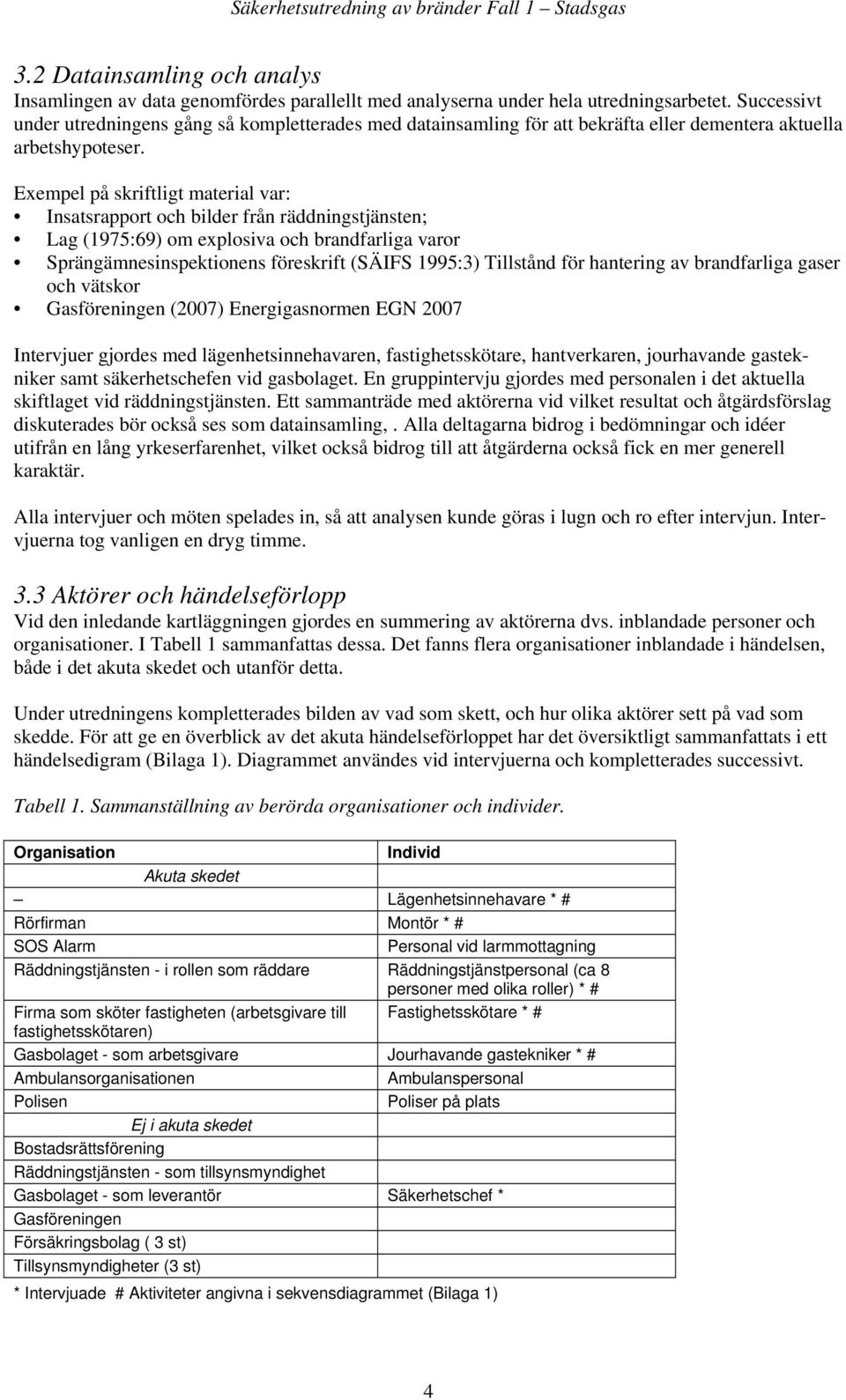 Exempel på skriftligt material var: Insatsrapport och bilder från räddningstjänsten; Lag (1975:69) om explosiva och brandfarliga varor Sprängämnesinspektionens föreskrift (SÄIFS 1995:3) Tillstånd för