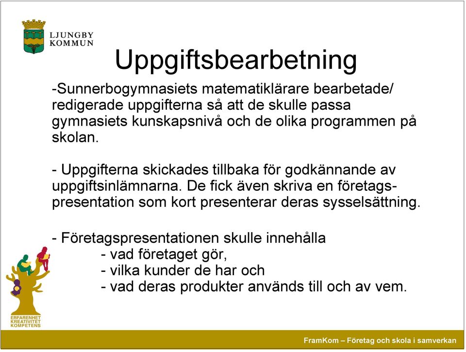 - Uppgifterna skickades tillbaka för godkännande av uppgiftsinlämnarna.