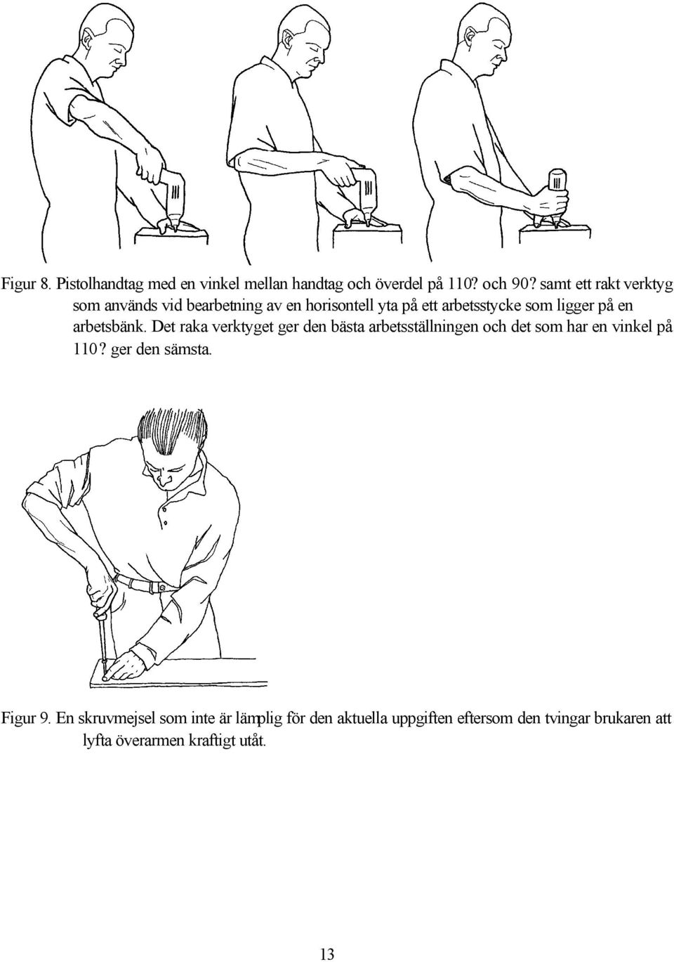 arbetsbänk. Det raka verktyget ger den bästa arbetsställningen och det som har en vinkel på 110?