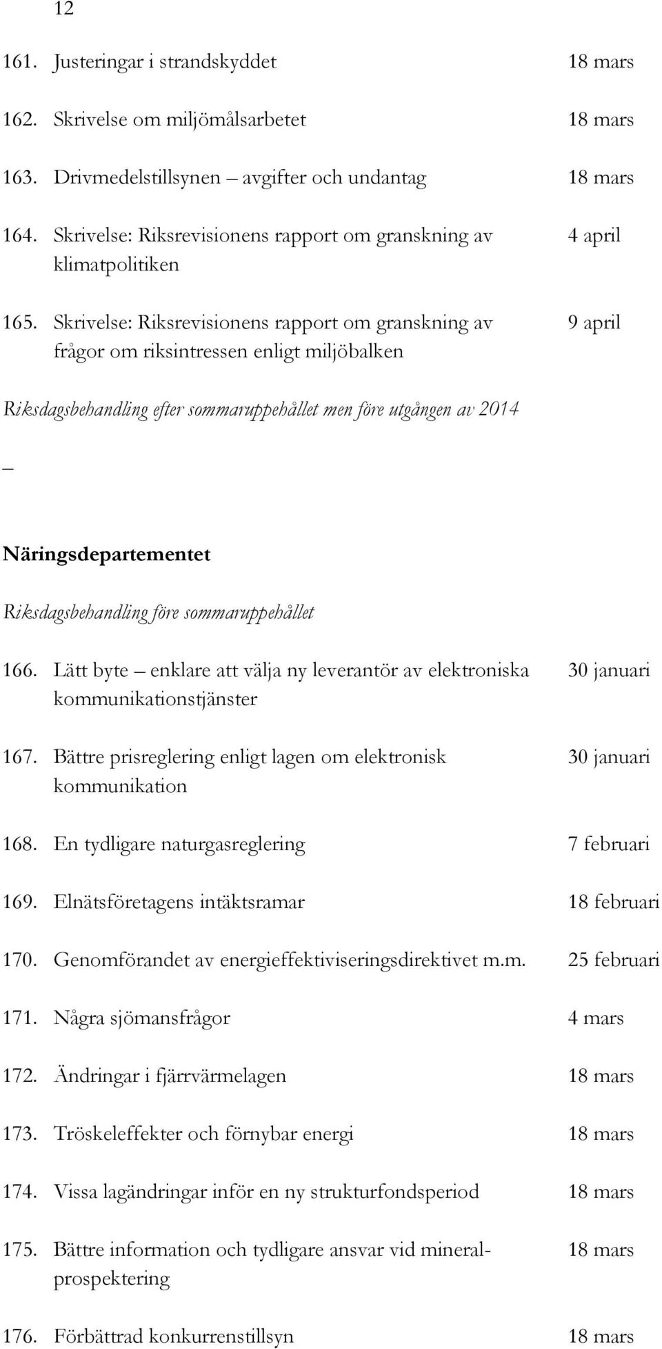 Skrivelse: Riksrevisionens rapport om granskning av 9 april frågor om riksintressen enligt miljöbalken Näringsdepartementet 166.