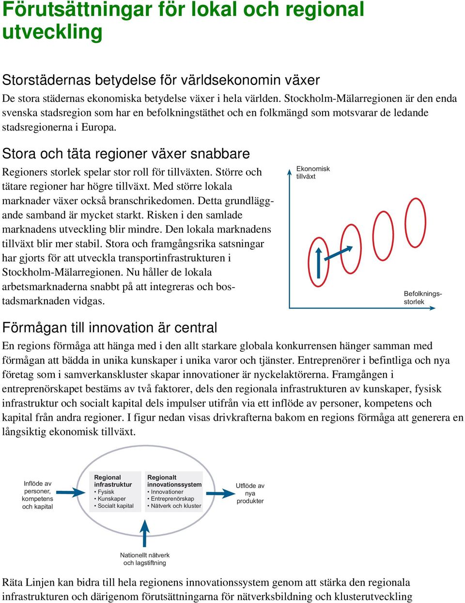 Stora och täta regioner växer snabbare Regioners storlek spelar stor roll för tillväxten. Större och tätare regioner har högre tillväxt. Med större lokala marknader växer också branschrikedomen.