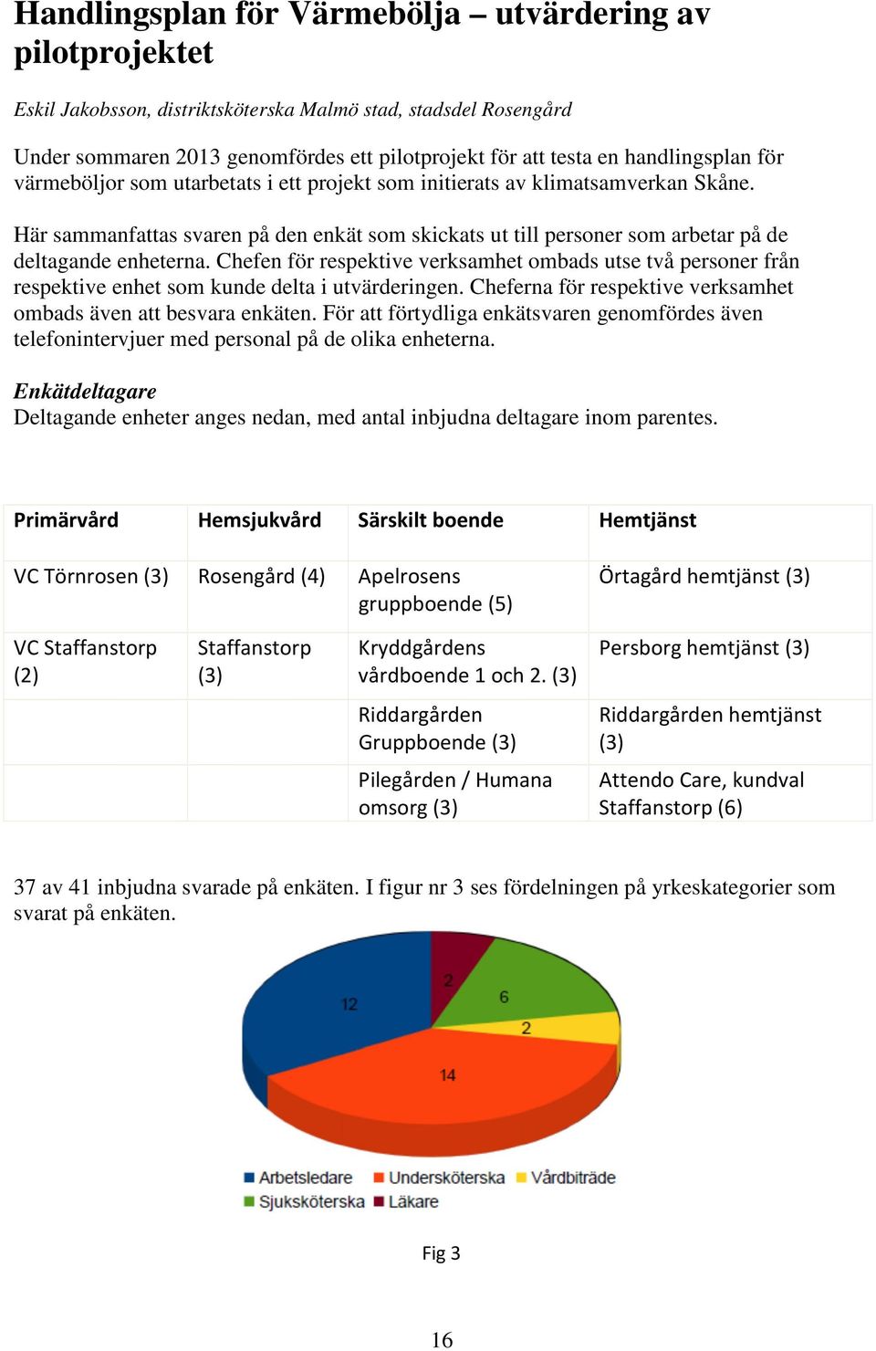 Här sammanfattas svaren på den enkät som skickats ut till personer som arbetar på de deltagande enheterna.