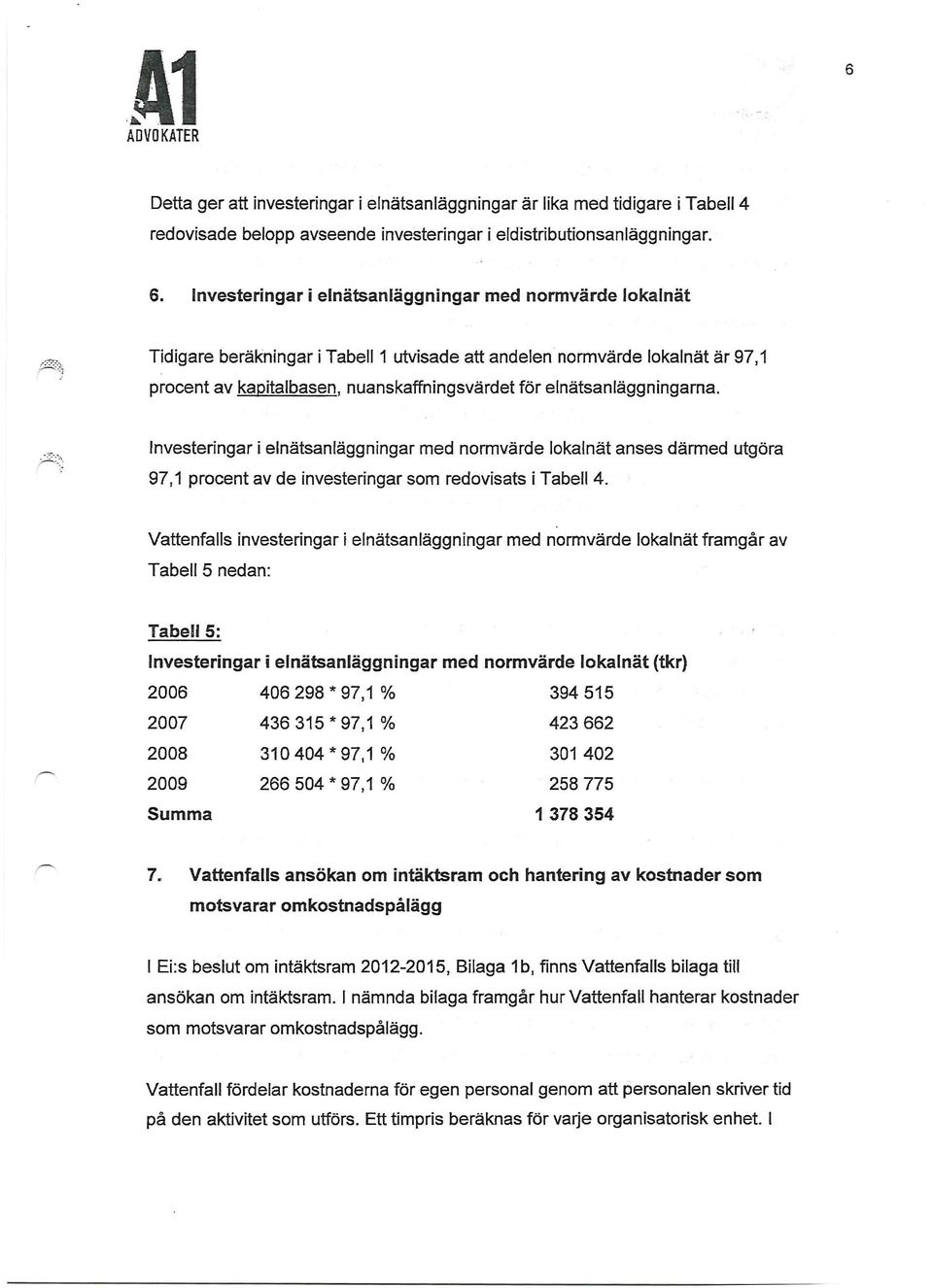 elnätsanläggningarna. Investeringar i elnätsanläggningar med normvärde lokalnät anses därmed utgöra 97,1 procent av de investeringar som redovisats i Tabell 4.