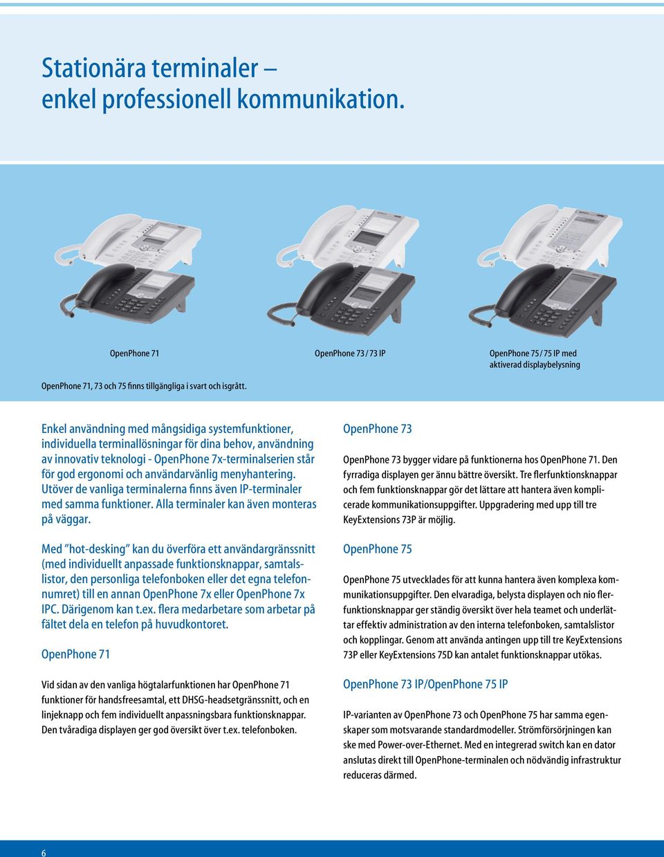 teknologi - OpenPhone 7x-terminalserien står för god ergonomi och användarvänlig menyhantering. Utöver de vanliga terminalerna finns även IP-terminaler med samma funktioner.