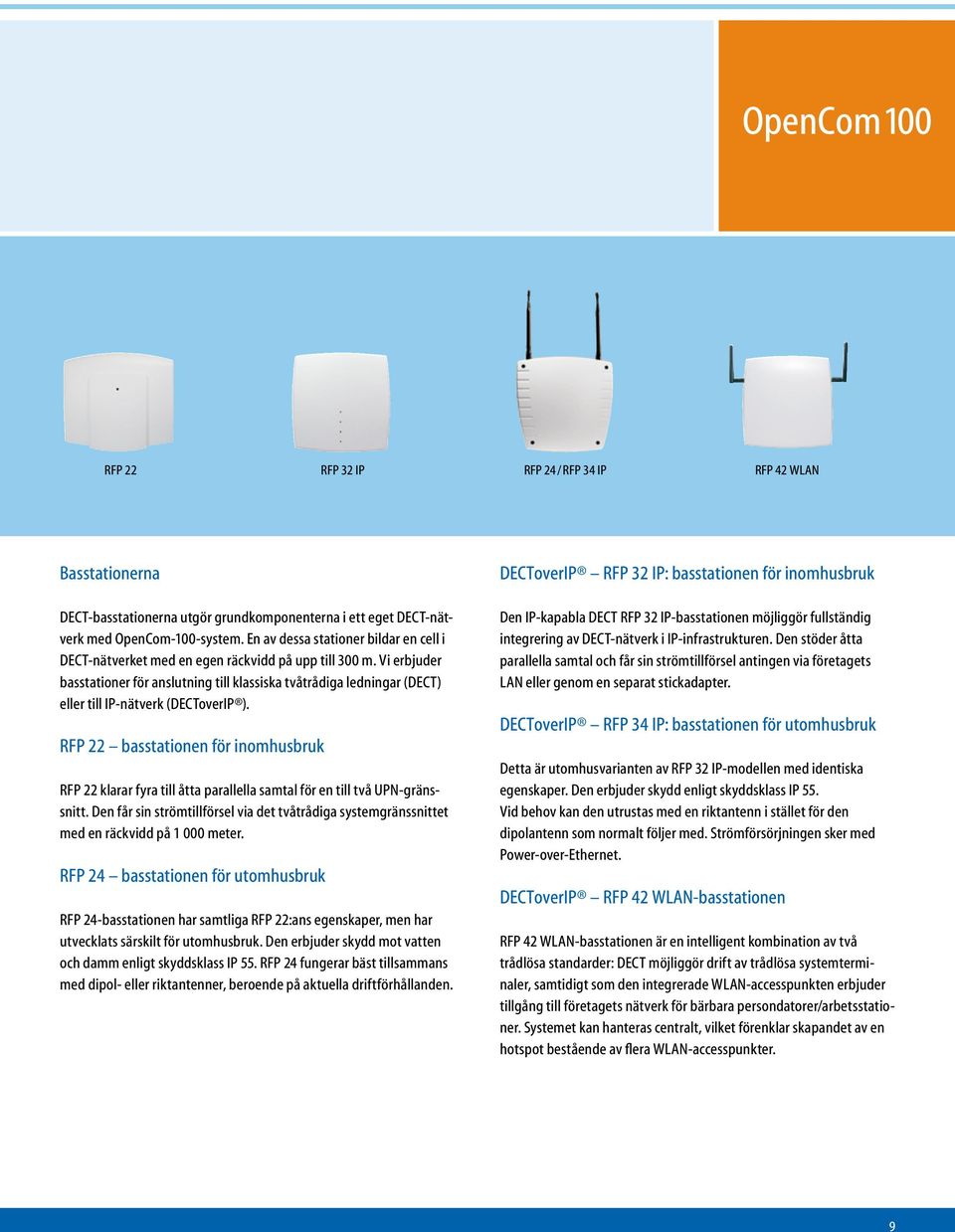 Vi erbjuder basstationer för anslutning till klassiska tvåtrådiga ledningar (DECT) eller till IP-nätverk (DECToverIP ).