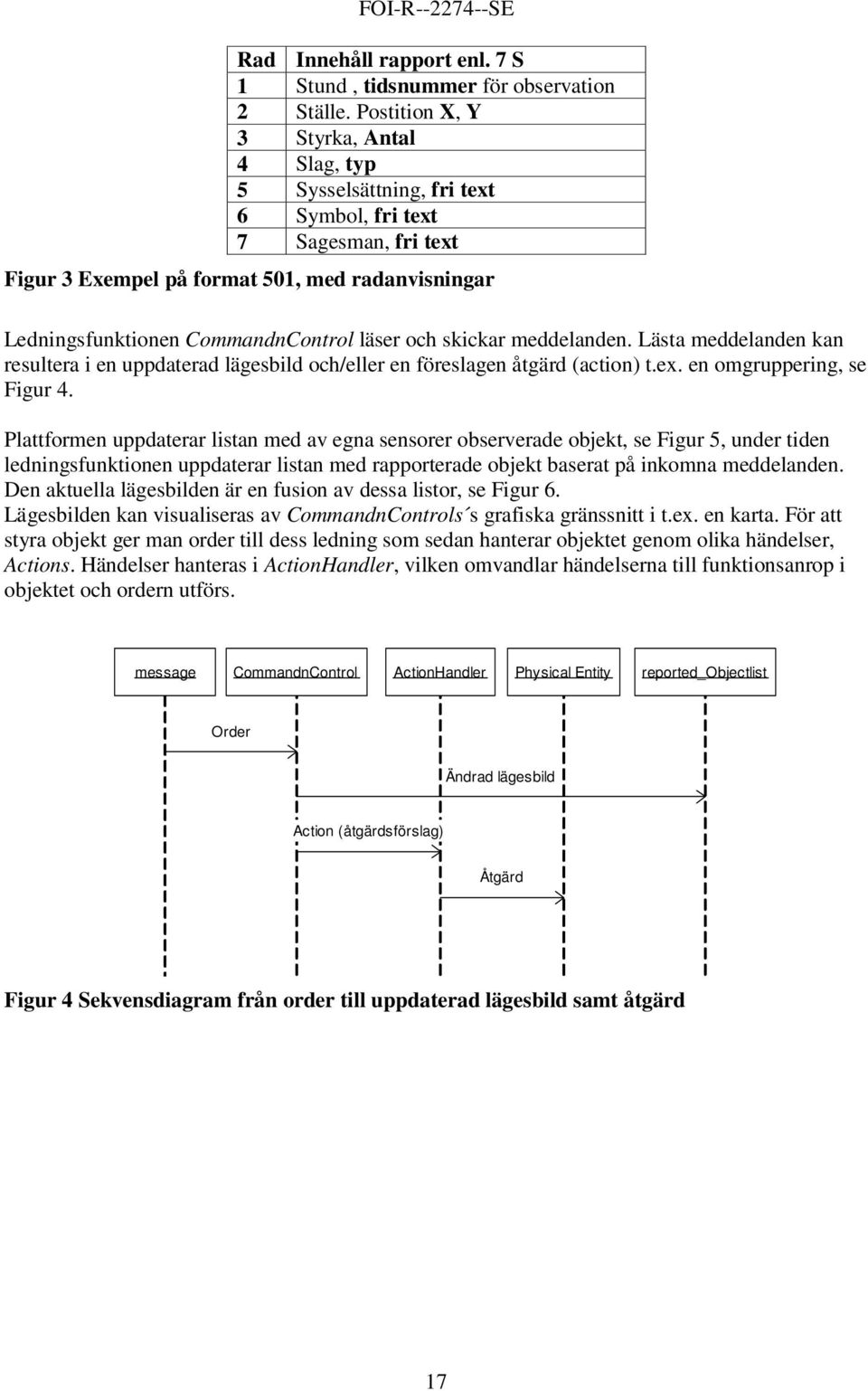 och skickar meddelanden. Lästa meddelanden kan resultera i en uppdaterad lägesbild och/eller en föreslagen åtgärd (action) t.ex. en omgruppering, se Figur 4.