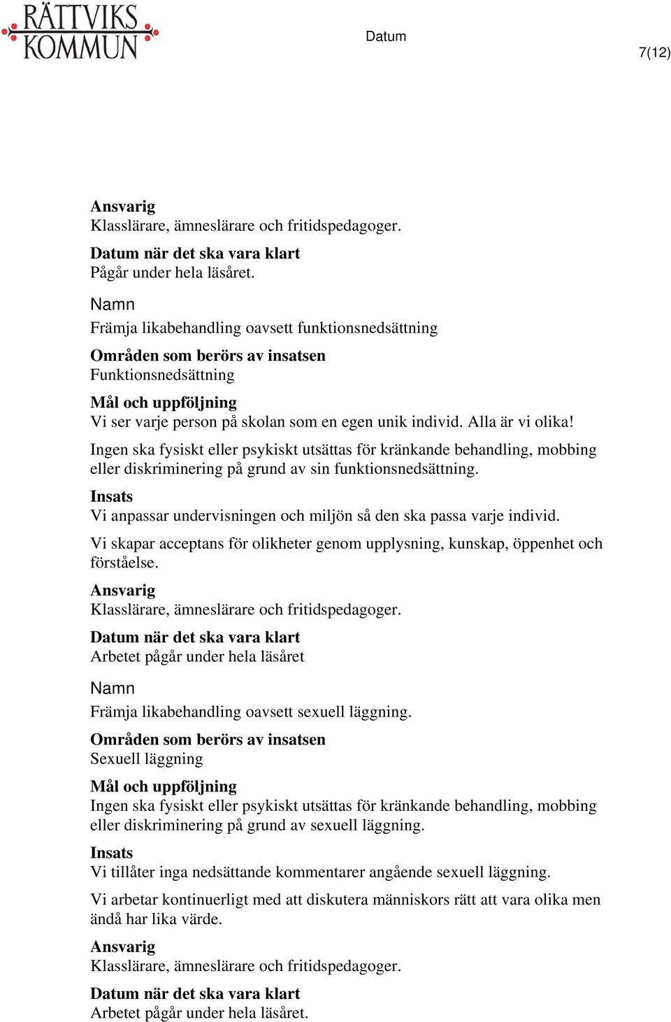 Alla är vi olika! Ingen ska fysiskt eller psykiskt utsättas för kränkande behandling, mobbing eller diskriminering på grund av sin funktionsnedsättning.