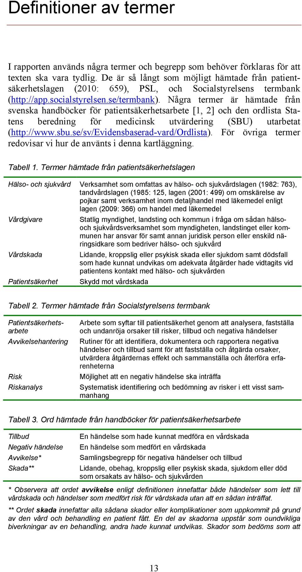Några termer är hämtade från svenska handböcker för patientsäkerhetsarbete [1, 2] och den ordlista Statens beredning för medicinsk utvärdering (SBU) utarbetat (http://www.sbu.