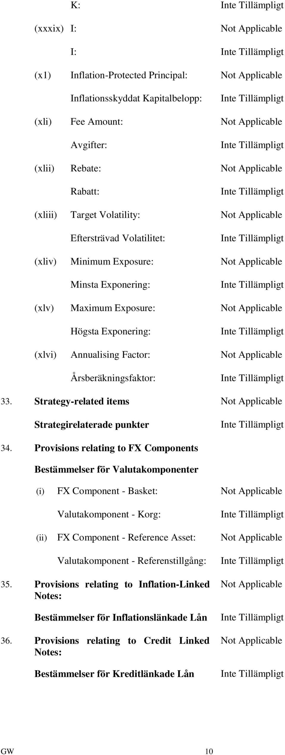 Annualising Factor: Not Applicable Årsberäkningsfaktor: 33. Strategy-related items Not Applicable Strategirelaterade punkter 34.