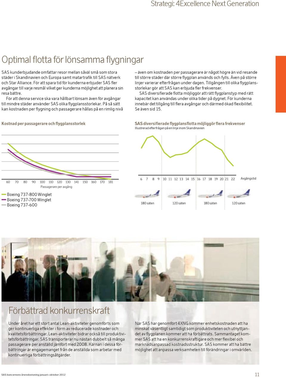 För att denna service ska vara hållbart lönsam även för avgångar till mindre städer använder SAS olika flygplansstorlekar.