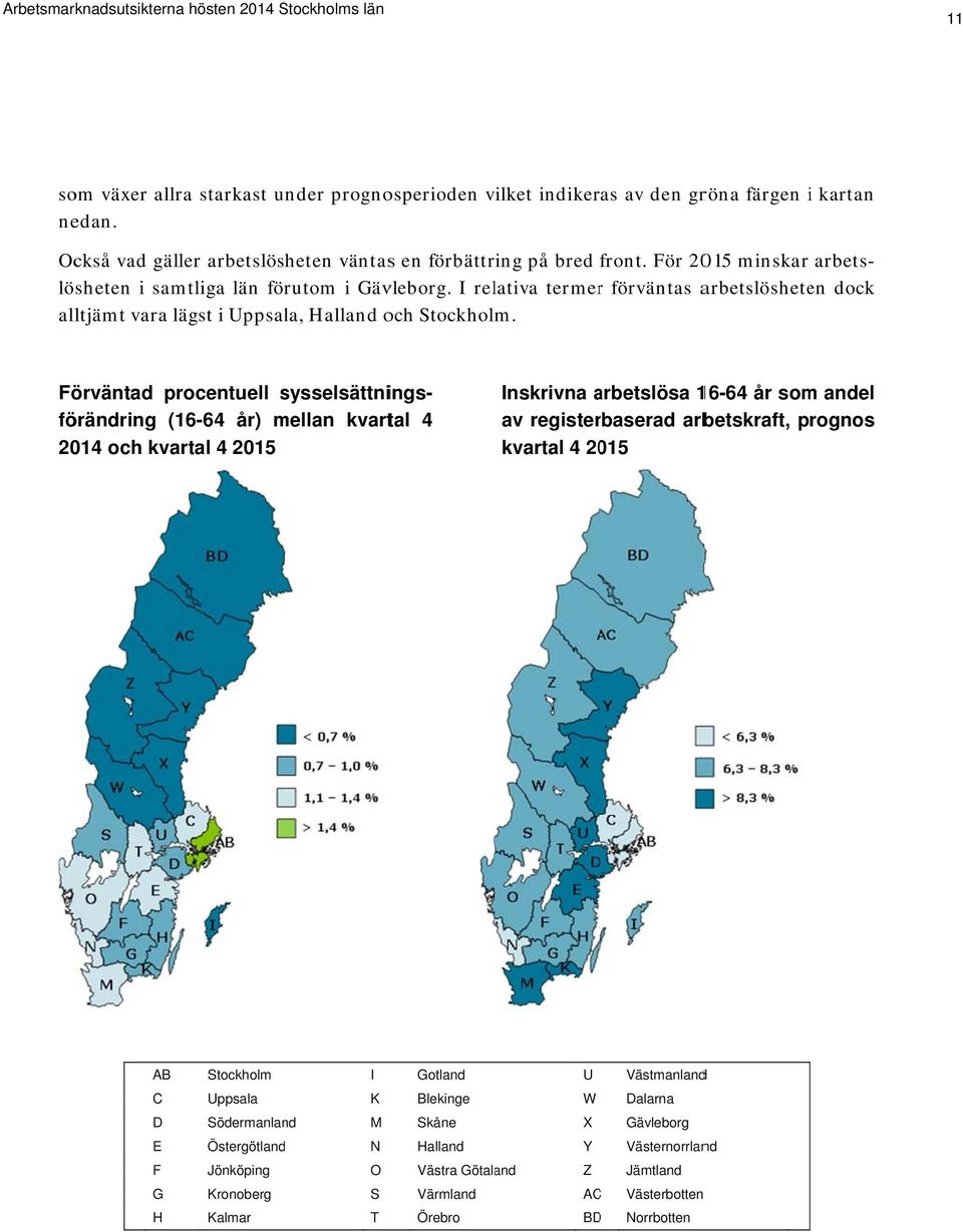 I relativa termerr förväntas arbetslösheten alltjämt vara lägst i Uppsala, alland och Stockholm.