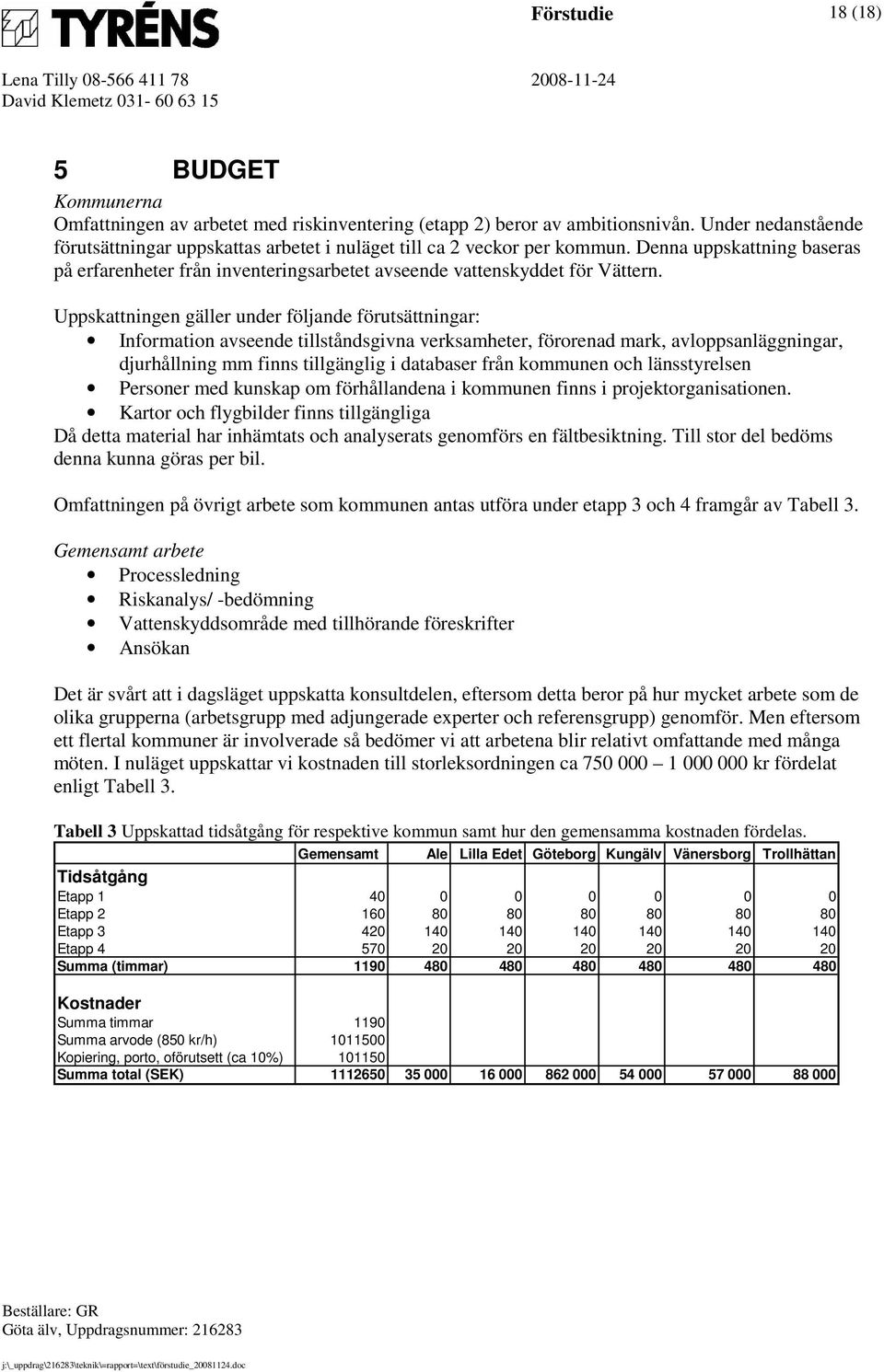 Uppskattningen gäller under följande förutsättningar: Information avseende tillståndsgivna verksamheter, förorenad mark, avloppsanläggningar, djurhållning mm finns tillgänglig i databaser från