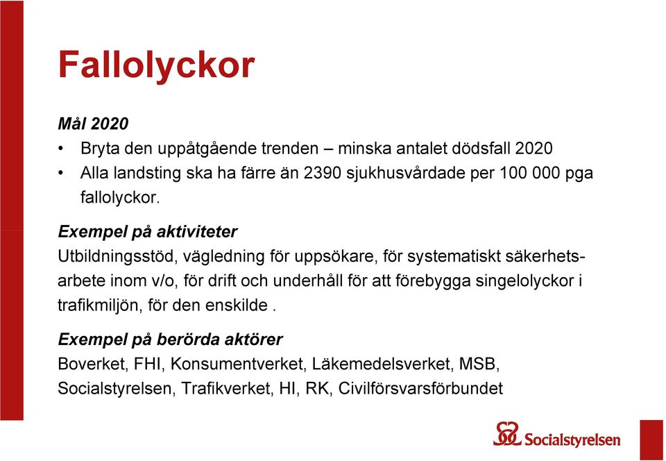 Exempel på aktiviteter Utbildningsstöd, vägledning för uppsökare, för systematiskt säkerhetsarbete inom v/o, för drift och