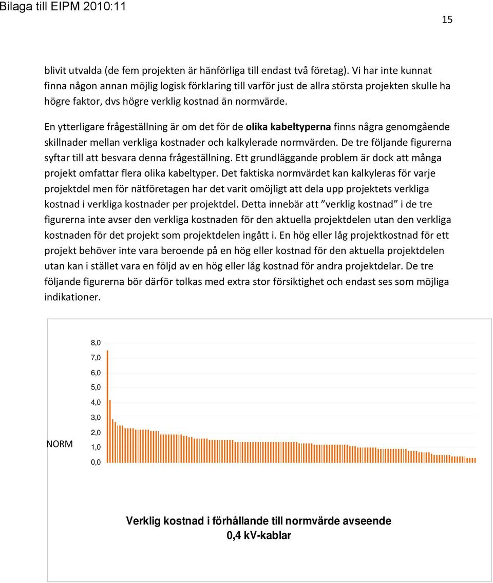 En ytterligare frågeställning är om det för de olika kabeltyperna finns några genomgående skillnader mellan verkliga kostnader och kalkylerade normvärden.