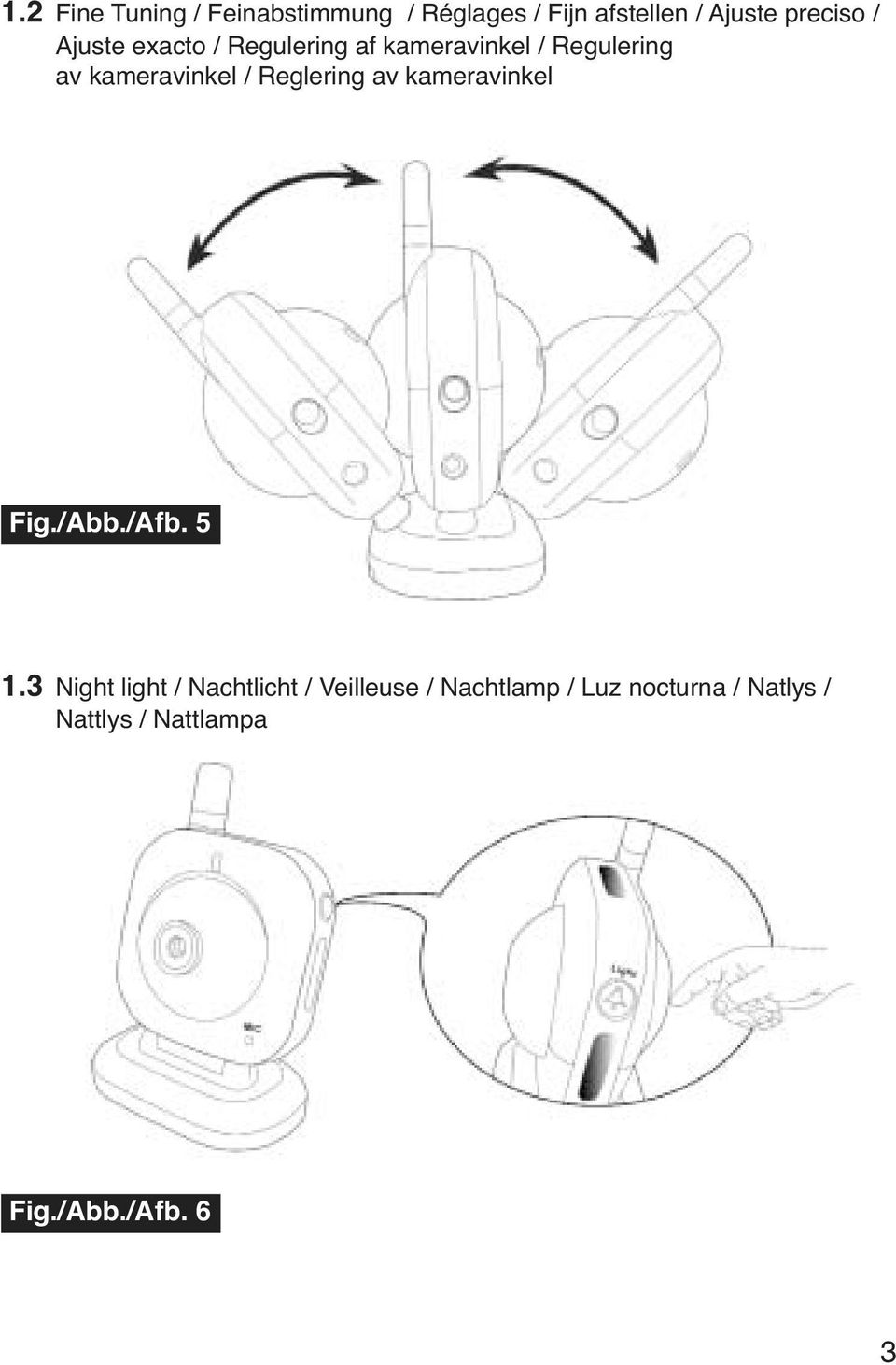 Reglering av kameravinkel Fig./Abb./Afb. 5 1.