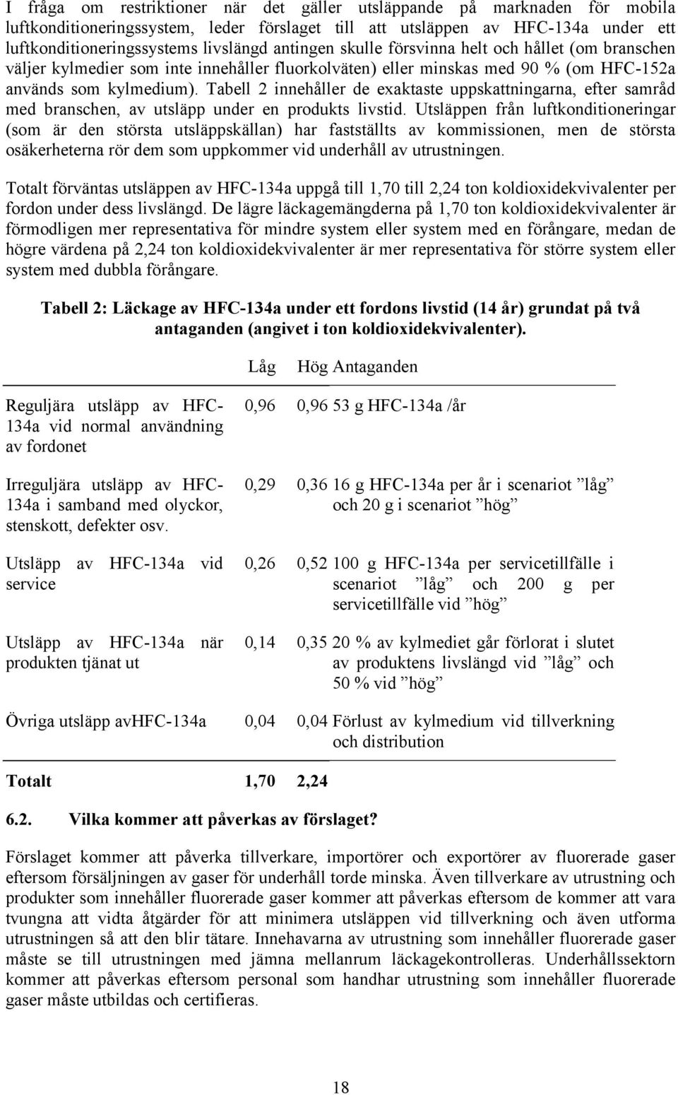 Tabell 2 innehåller de exaktaste uppskattningarna, efter samråd med branschen, av utsläpp under en produkts livstid.