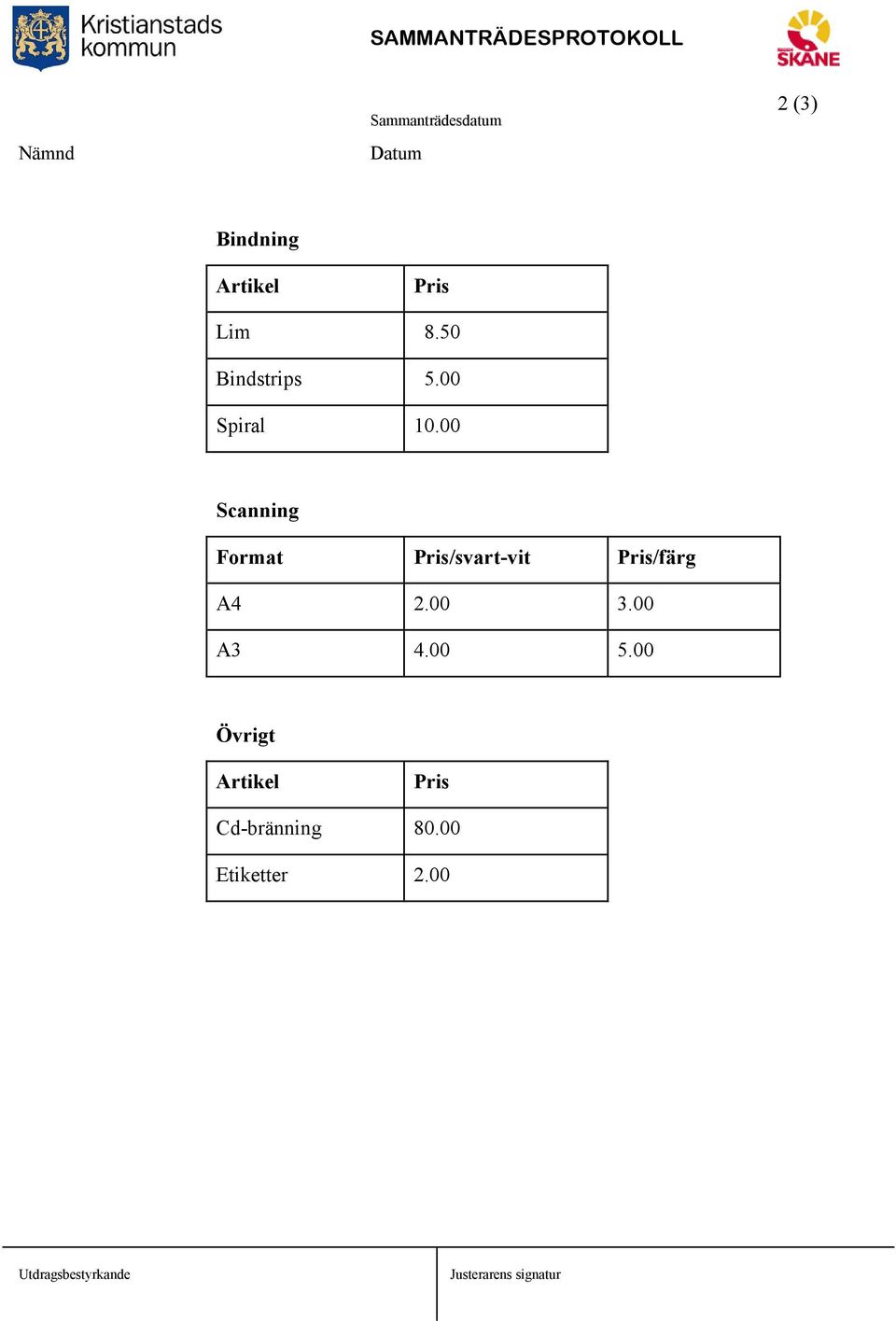 00 Scanning Format Pris/svart-vit Pris/färg A4 2.