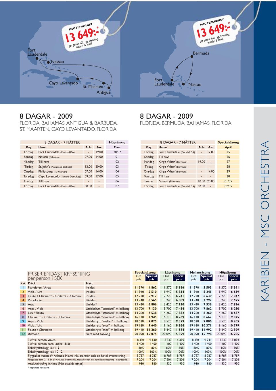MAARTEN, CAYO LEVANTADO, FLORIDA FLORIDA, BERMUDA, BAHAMAS, FLORIDA 8 DAGAR - 7 NÄTTER Högsäsong Dag Hamn Ank. Avr. Mars Lördag (Florida/USA) - 19.00 28/02 Söndag Nassau (Bahamas) 07.00 14.