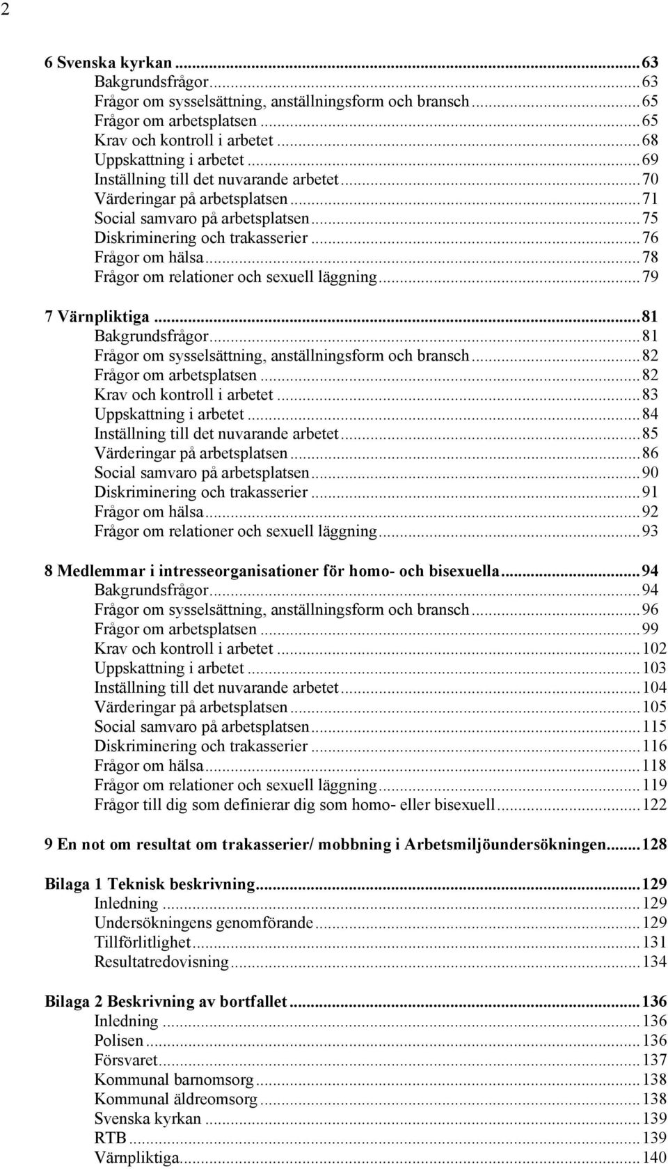 ..78 Frågor om relationer och sexuell läggning...79 7 Värnpliktiga...81 Bakgrundsfrågor...81 Frågor om sysselsättning, anställningsform och bransch...82 Frågor om arbetsplatsen.