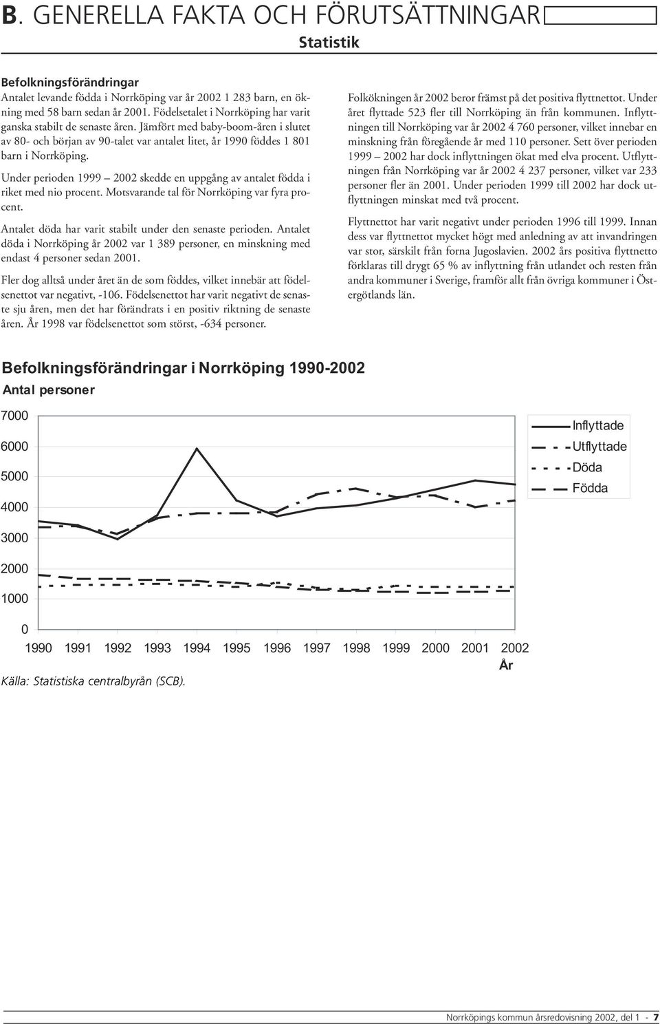 Under perioden 1999 2002 skedde en uppgång av antalet födda i riket med nio procent. Motsvarande tal för Norrköping var fyra procent. Antalet döda har varit stabilt under den senaste perioden.