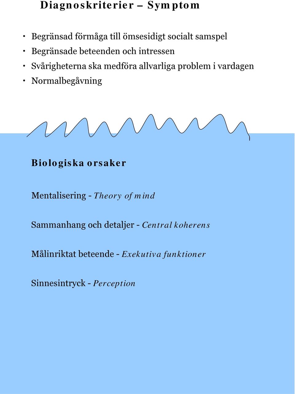 Mentalisering - Theory of mind Sammanhang och detaljer - Central koherens Målinriktat beteende -