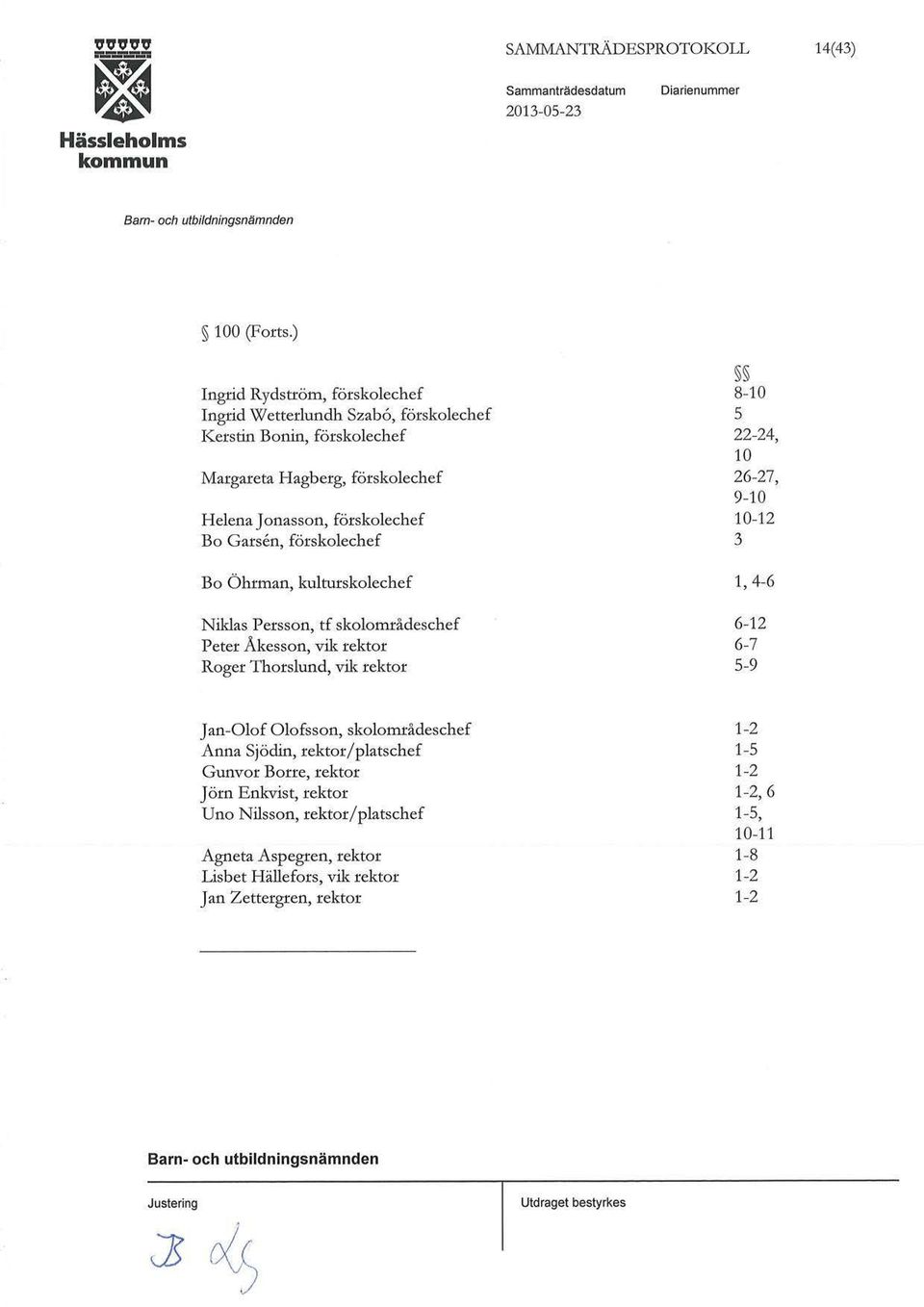 Garsen, förskalechef Bo Öhrman, kulturskalechef Niklas Persson, tf skolområdeschef Peter Åkesson, vik rektor Roger Thorslund, vik rektor 8-10 s 22-24, 10 26-27, 9-10