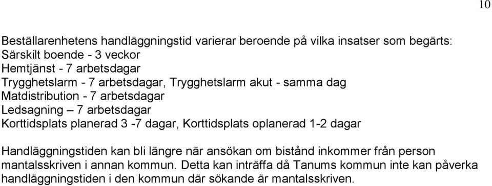 Korttidsplats planerad 3-7 dagar, Korttidsplats oplanerad 1-2 dagar Handläggningstiden kan bli längre när ansökan om bistånd inkommer